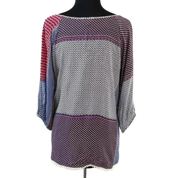 Umgee Boho Multi Design Blouse Size S - Picture 3 of 5